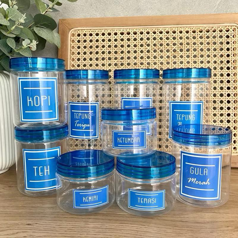 Toples Bumbu Dapur Warna Biru Transparan Kedap udara Free Stiker Anti Air
