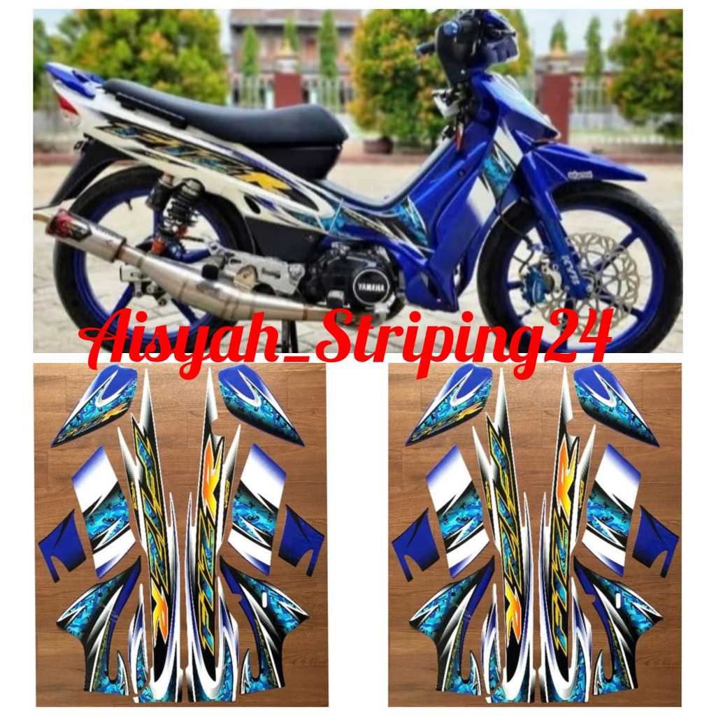 0stiker striping lis bodi motor Yamaha FizR 2005 putih biru