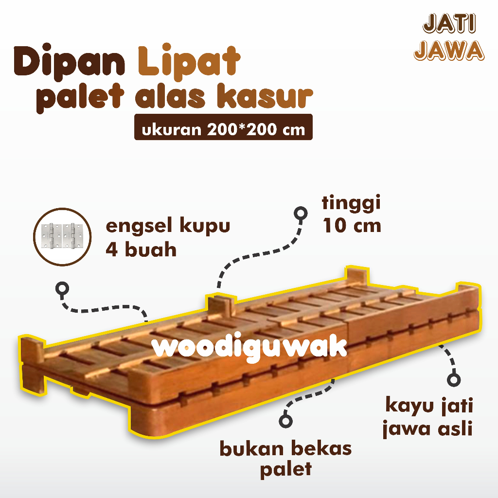 Dipan Minimalis Pallet Alas Kasur Model Lipat Ukuran 200x200 cm Bahan Baku Kayu Jati Asli - woodiguw