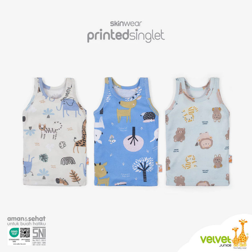 Velvet Singlet Motif/Singlet Warna/Velvet Junior Skinwear Printed Singlet