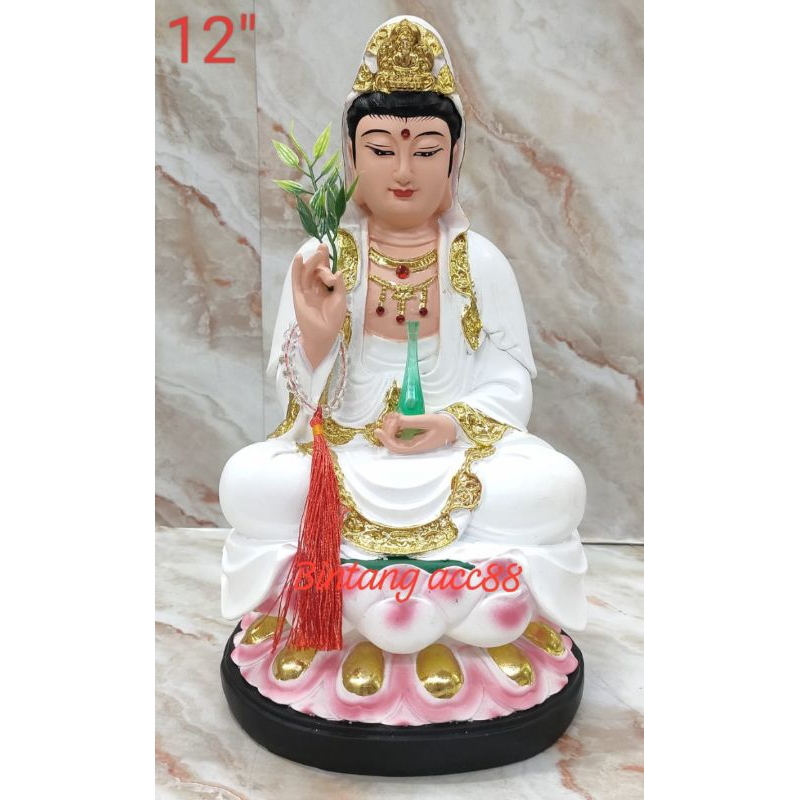 patung dewi kwan im / kwan in / guan yin - fiber - 12inch - putih