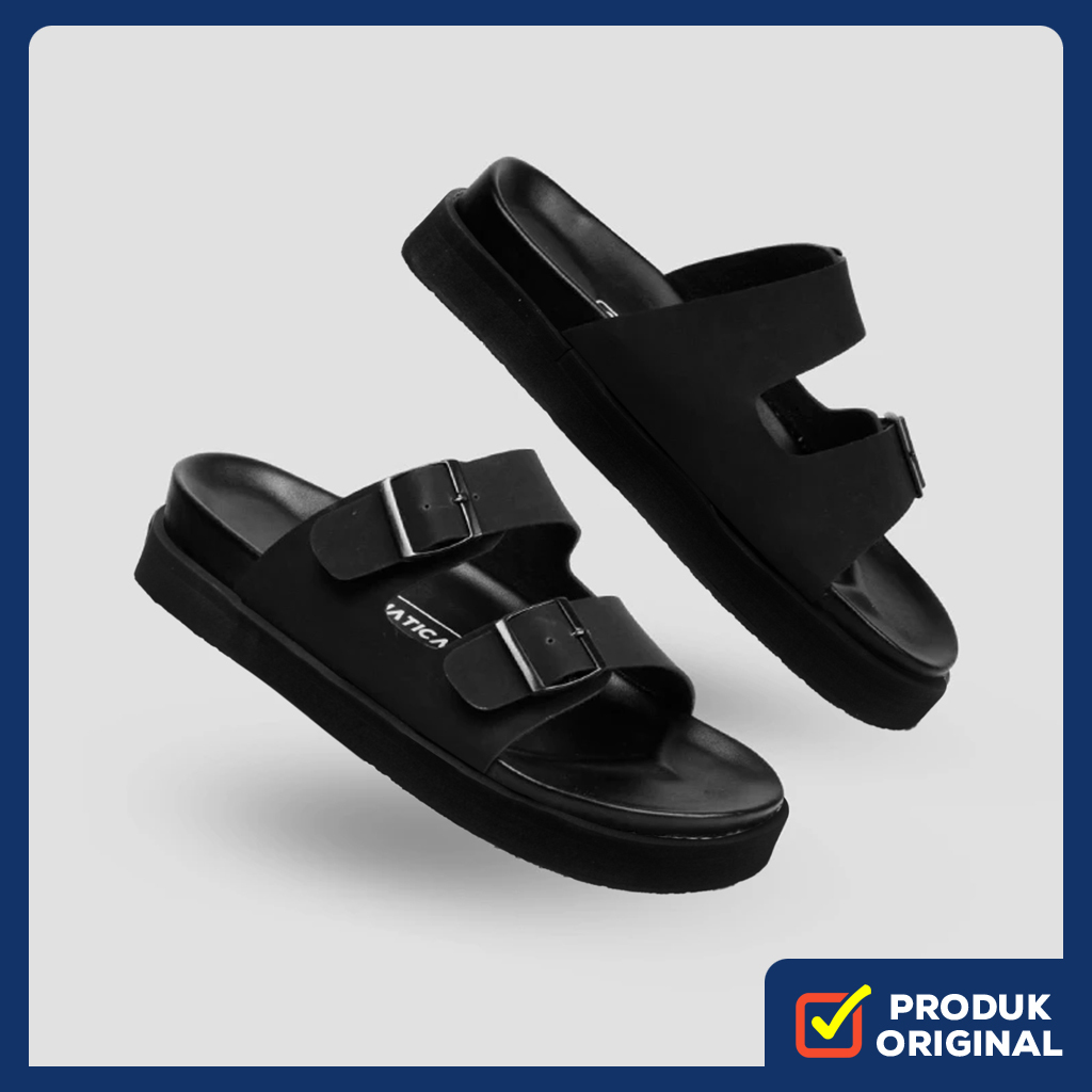 ATSUKO FULL BLACK ORIGINAL x LVNATICA Sandal Casual Hitam Pria Sendal Slide Jalan Santai Harian Slop