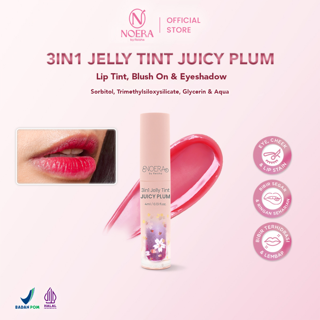 Noera 3 in 1 Jelly Tint Juicy Plum | Liptint Blush On Eye Shadow | Lip & Cheek Liptint