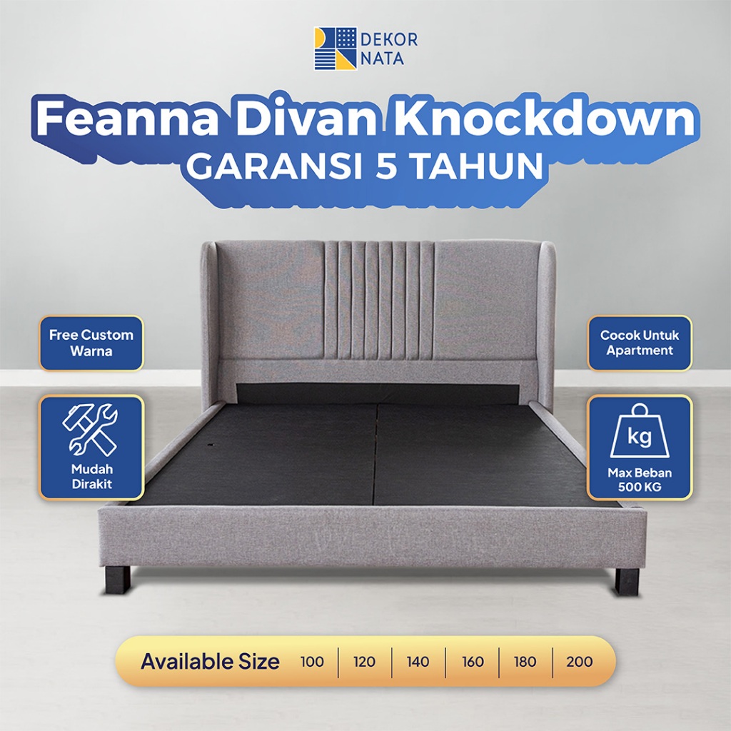[GARANSI 5 TAHUN] Dekornata - Feanna Ranjang Tempat Tidur Dipan Laci Knockdown & Sandaran Kasur Diva