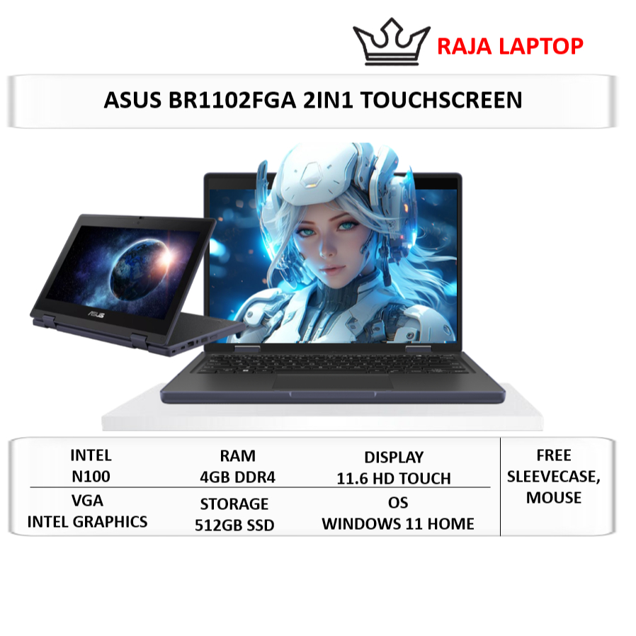Laptop Tablet 2in1 Asus BR1102FGA 2in1 Intel N100 4GB 512GB 11 Inch Touchscreen Windows 11 Pro Grey