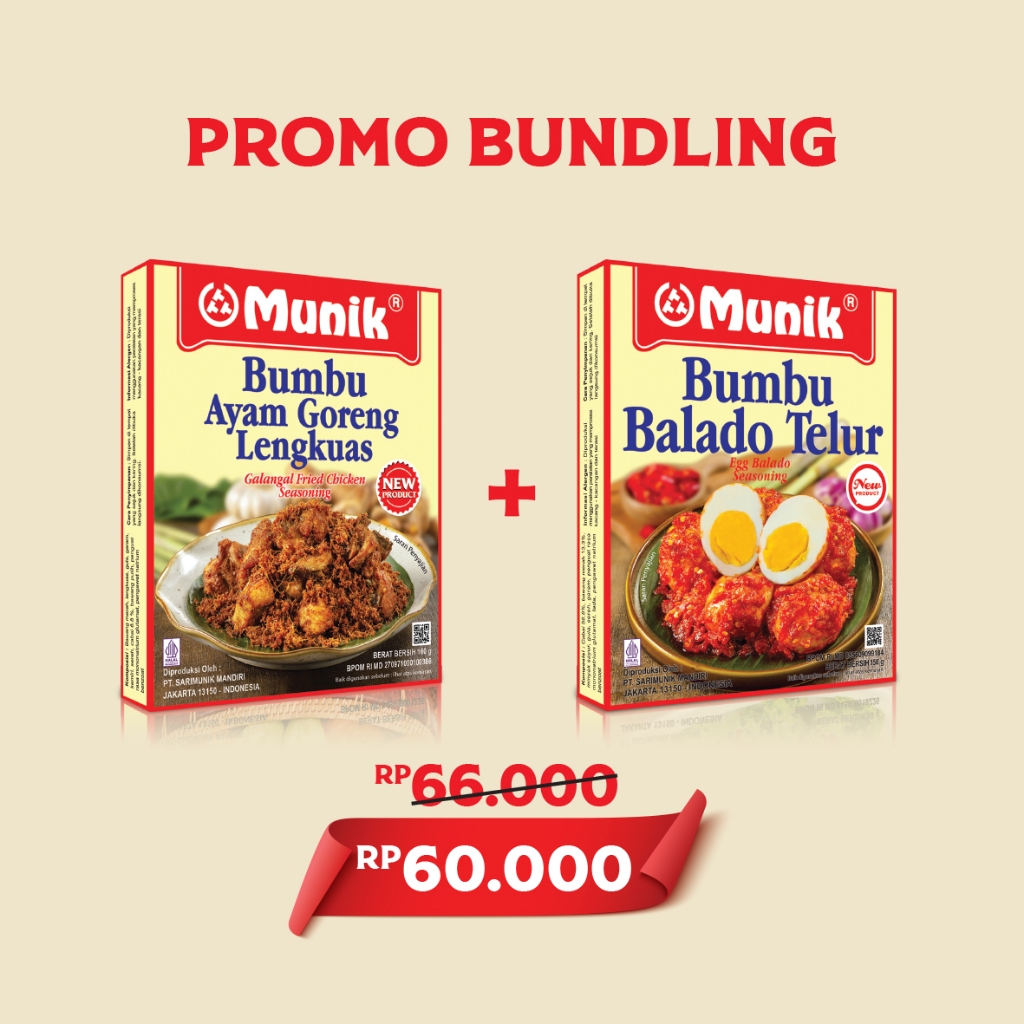 

New Product Bumbu Munik Ayam Goreng Lengkuas 160 gr + Balado Telur 150 gr