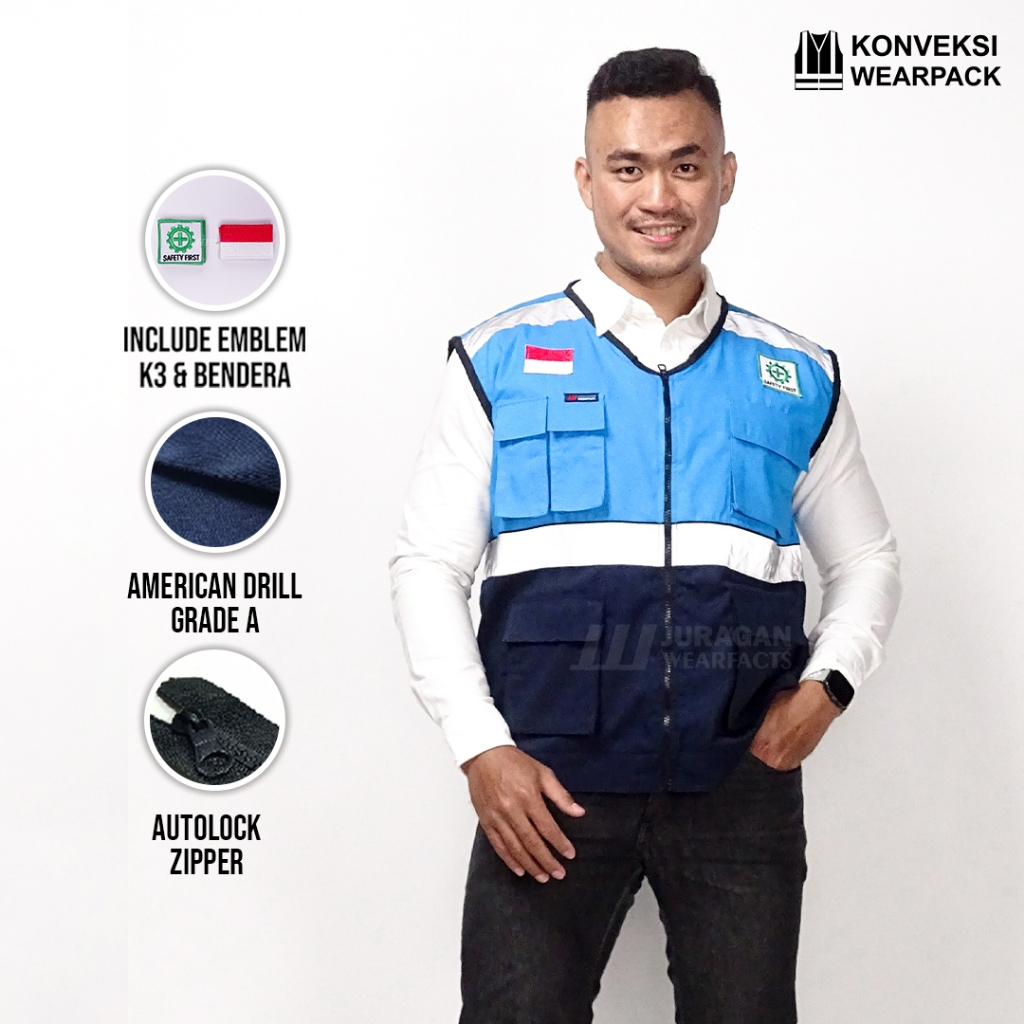 Rompi Safety Warna Biru Navy Kombinasi Biru Toska