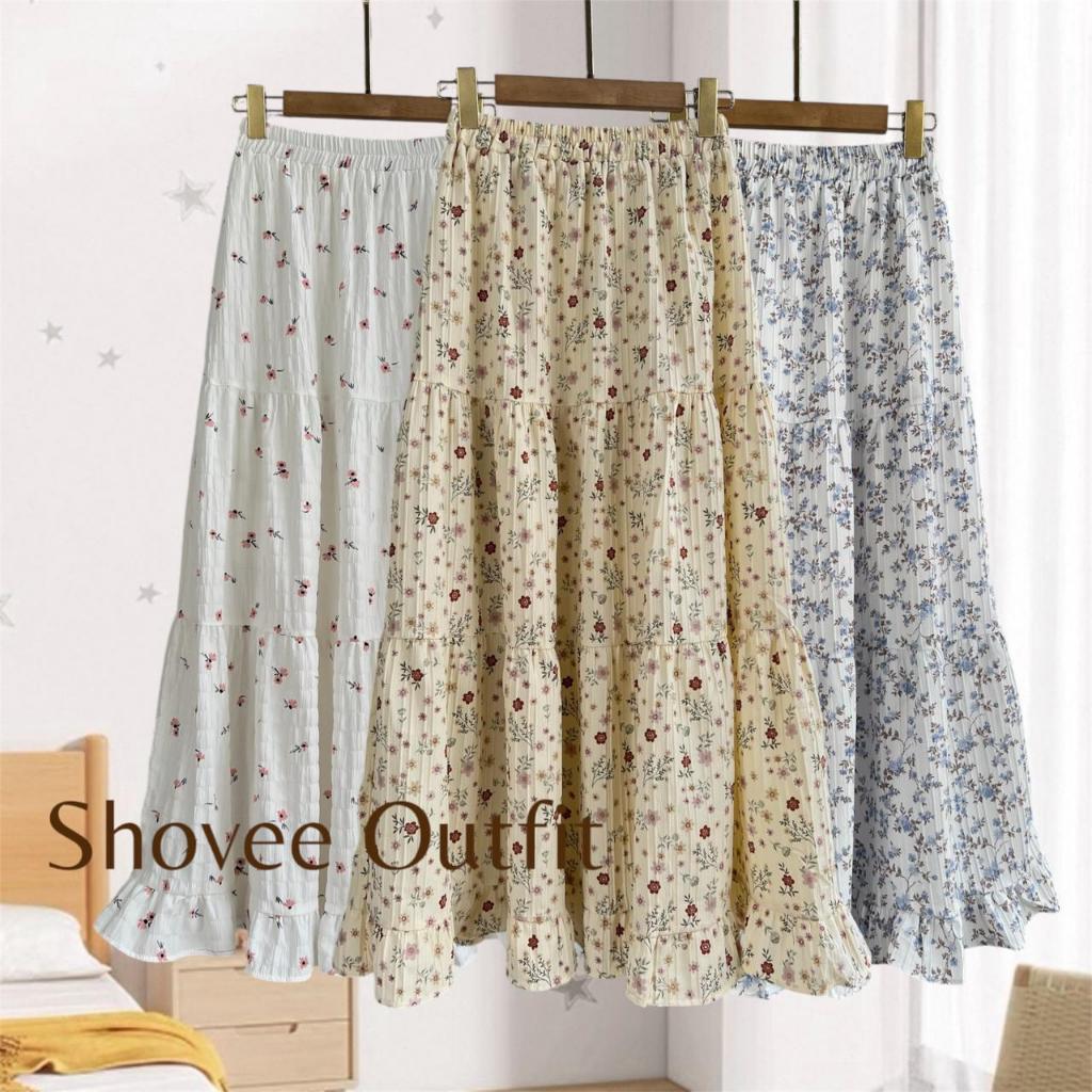 Rok Wanita Motif Bunga - Rok Panjang Cewek Korea Style