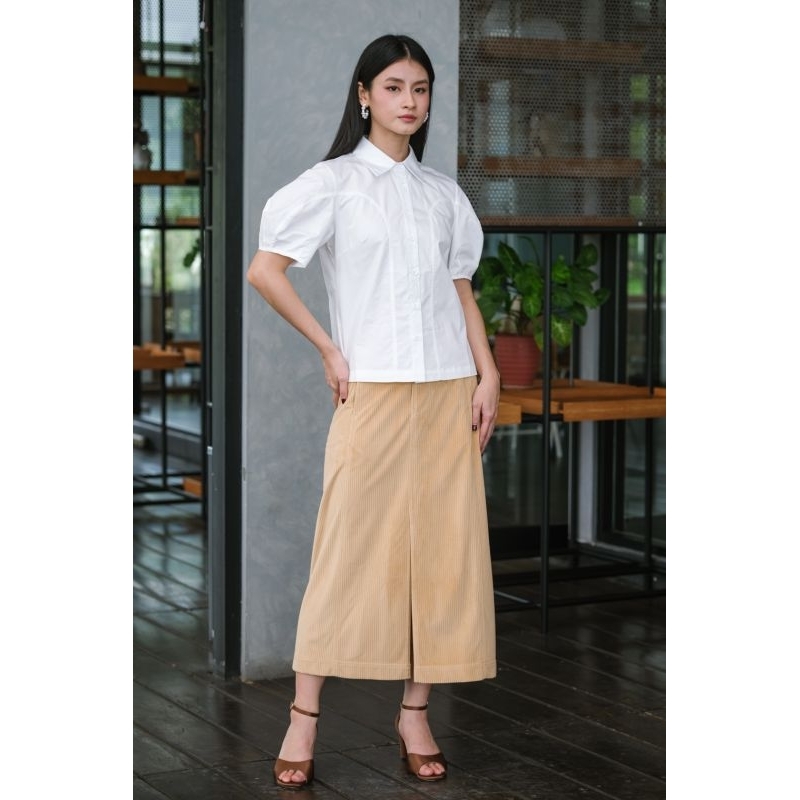 CARLA - BELICIA LONG SKIRT/ Rok corduroy belah depan