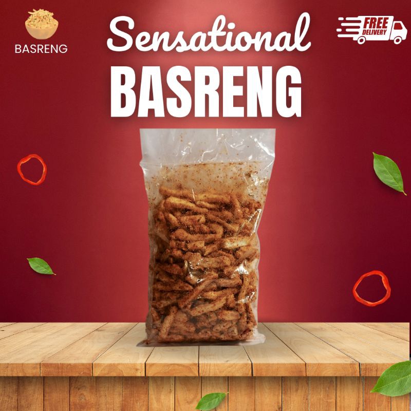 

500Gram Basreng Stik Sensational Pedas Gurih Daun Jeruk Renyak Kriuk Cemilan Snack Baso Goreng Rempah