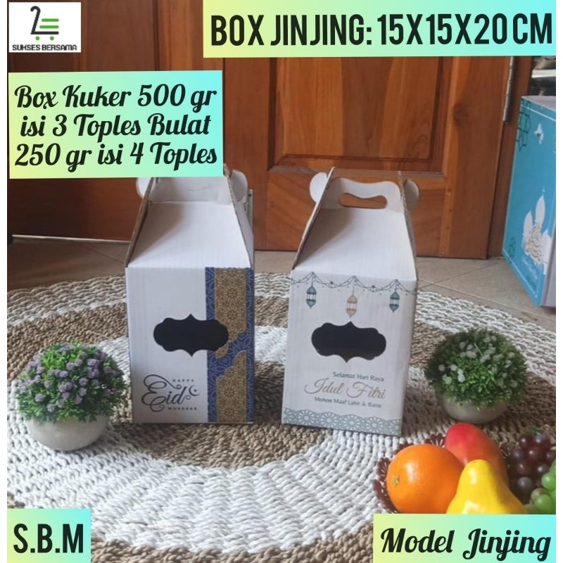 

Box Jinjing 15x15x20 cm(KUKER 500 GRM ISI 3/250 Gr isi 4 Toples Bulat )/Kardus/Hampers/IdulFitri/Boxkuker/Lebaran/Jinjing