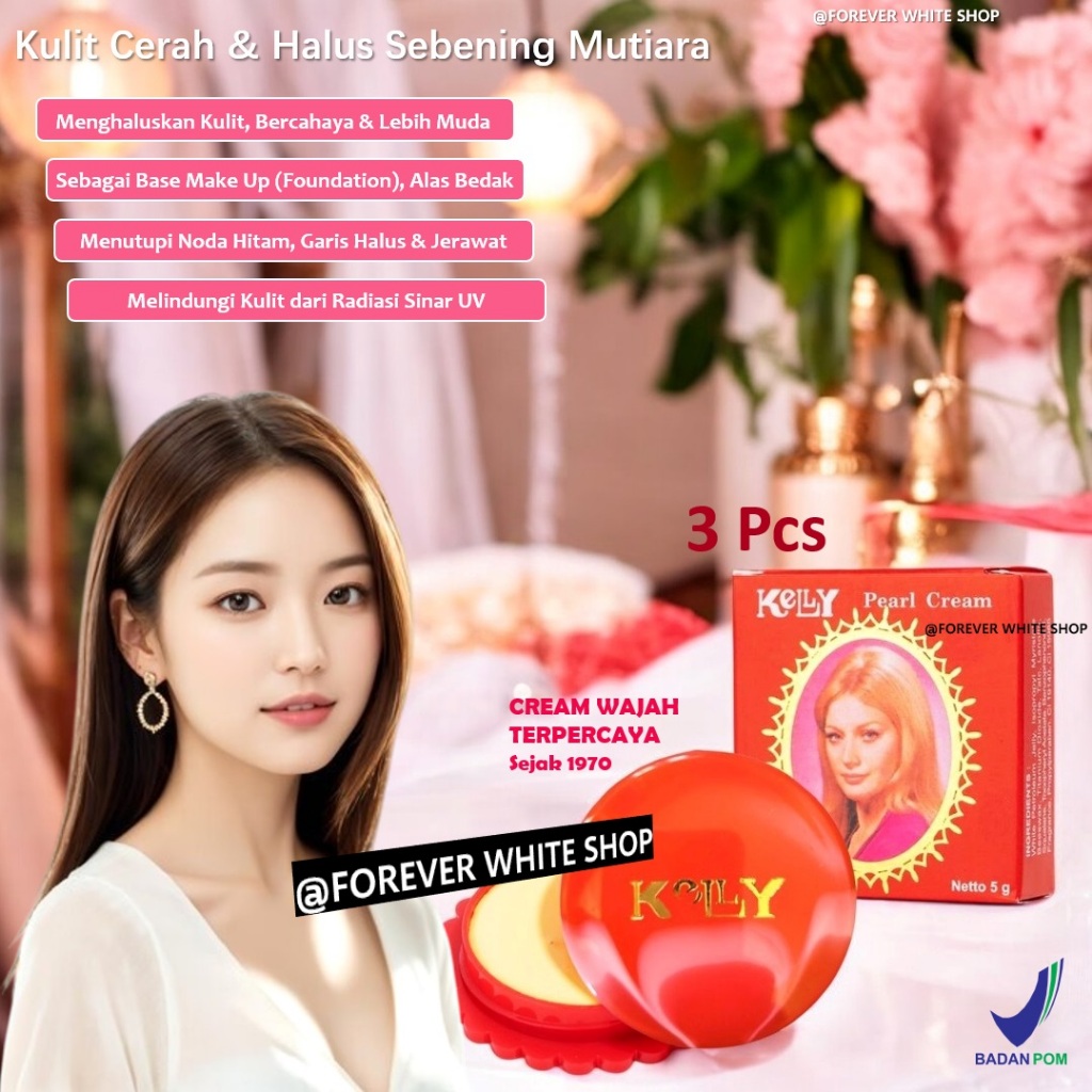 3 Pcs Termurah  Kelly Pearl Cream Wajah Glowing BPOM Terlaris Cream Pemutih Wajah Glowing FWS / Crea