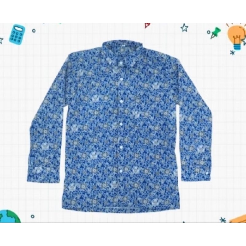 BATIK SMP/BATIK SMP NEGERI/SERAGAM BATIK SEKOLAH NASIONAL/BATIK SMP MOTIF BUNGA RAMPE BIRU