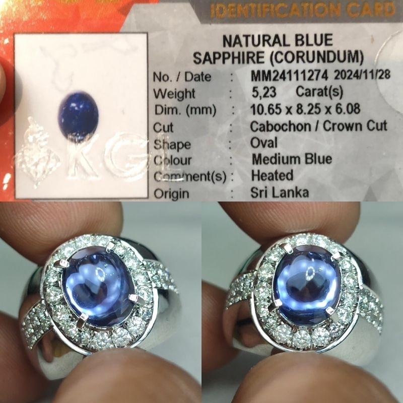 HQ ITEM Natural Blue Sapphire Srilanka 5.2ct KGL Ring GD Material Top Clean Top Crystall Full Luster