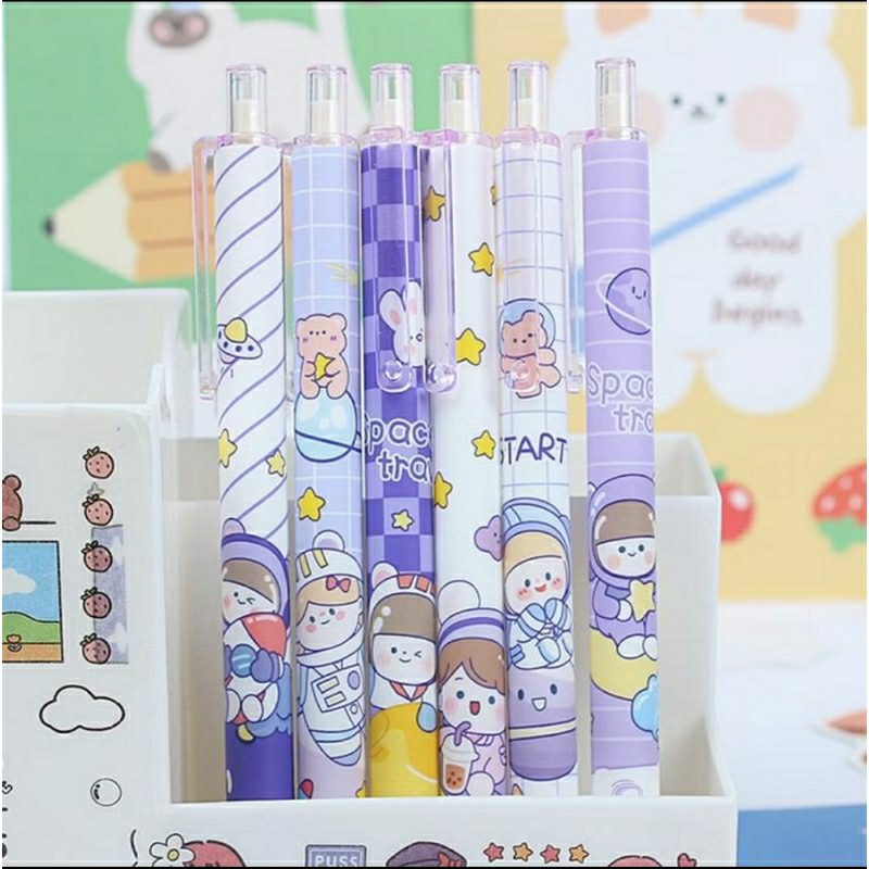 

Pena Unik Karakter Motif Kartun Anak Pull Pen Cartoon Animasi Ball Poin Ballpoint Point Warna Hitam Character Astronot Luar Angkasa Space Art Ungu Purple Violet White