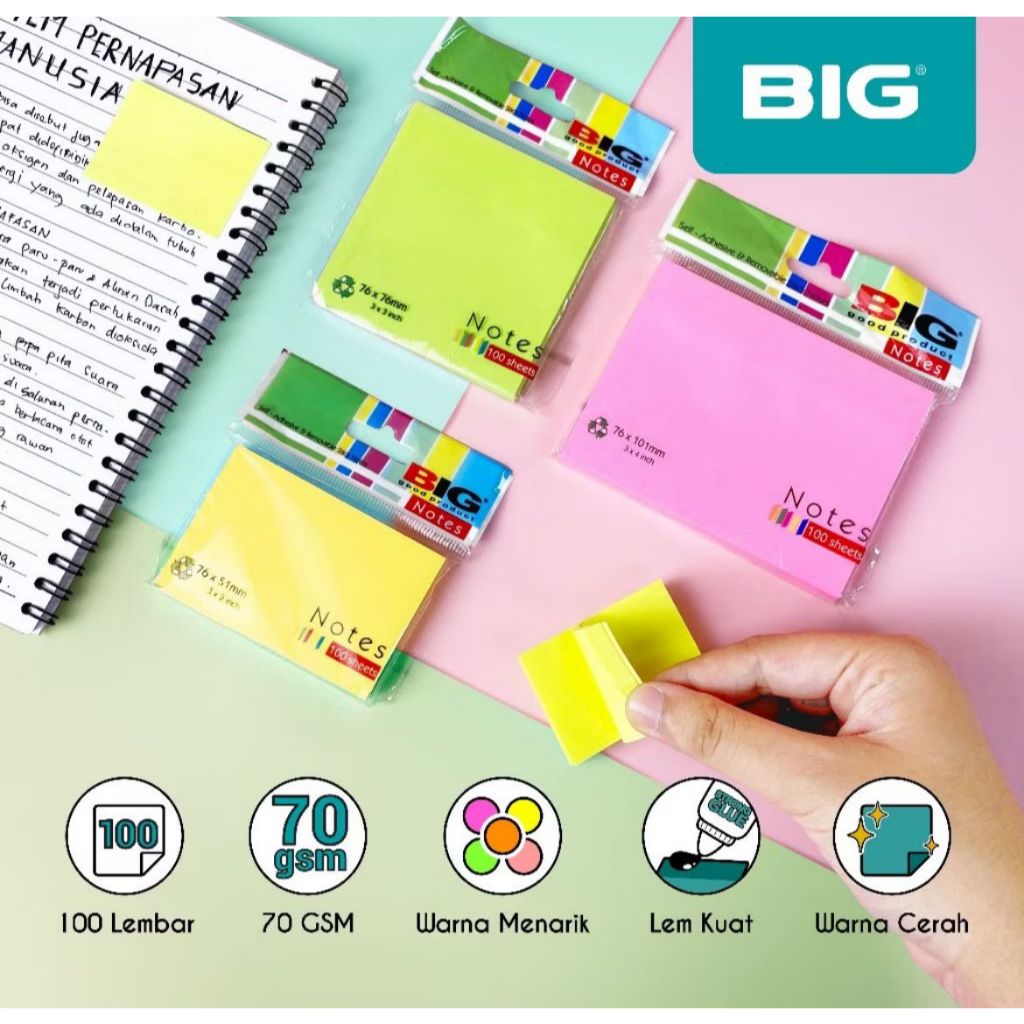 

BIG Sticky Notes 1 Warna SN-5138 C, SN-7651 C, SN-7676 C / Memo tempel / Note Kertas