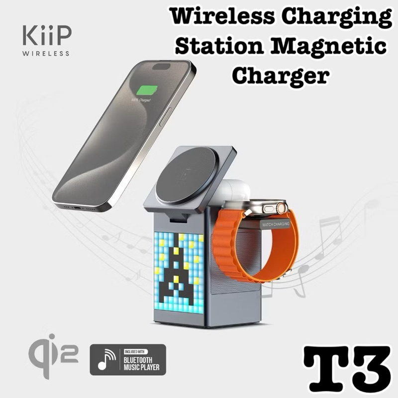 KiiP Wireless T3 6in1 Wireless Charging Station QI2 LED Speaker Portable Fast Charging