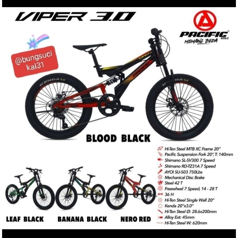 sepeda mtb 20inch Suspensi Pacific viper