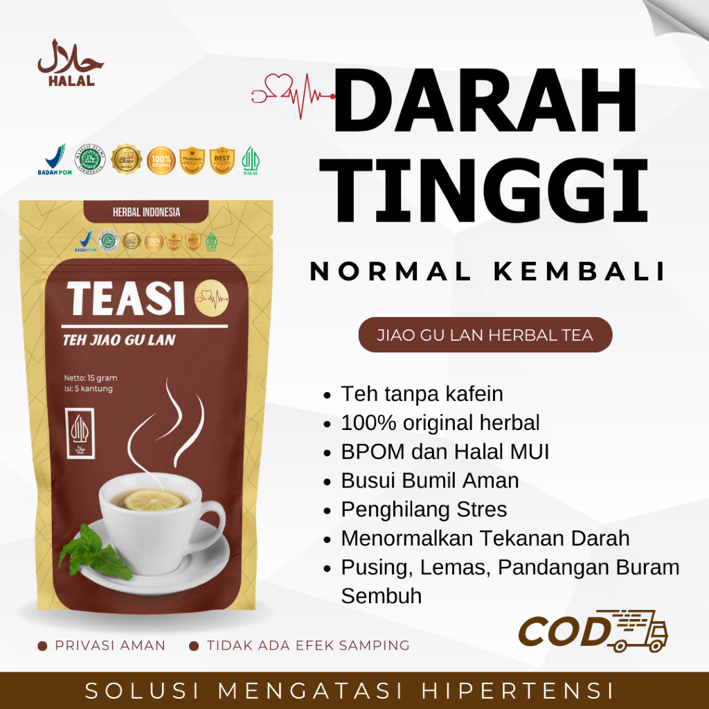 

TEASI (Teh Jiao) - Teh Herbal Hipertensi Ampuh Untuk Menormalkan Tekanan Darah Sudah BPOM dan Halal