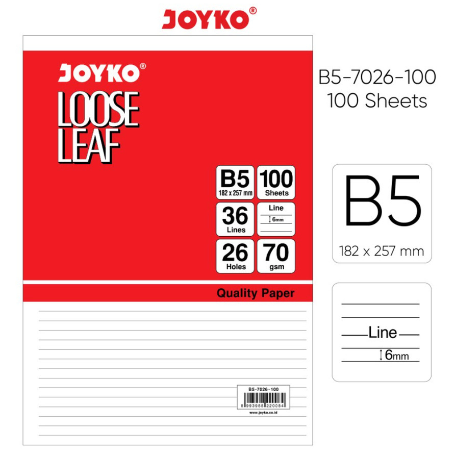 

LOOSE LEAF JOYKO PUTIH B5 100 B5-7026-100 / Isi Kertas File Binder Joyko Putih B5 100 B5-7026-100