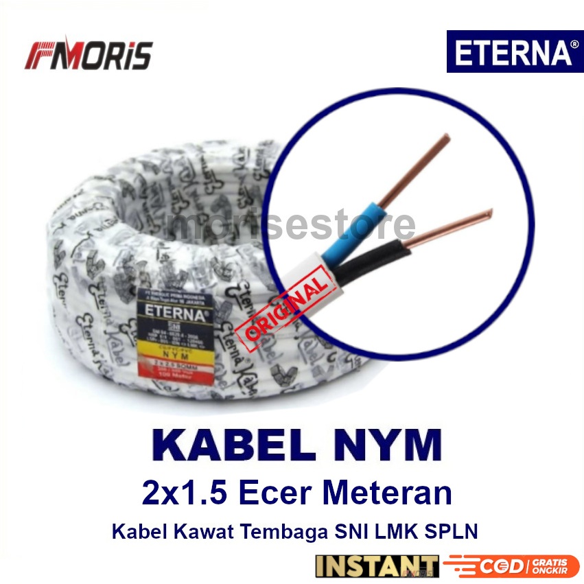 ETERNA Kabel Listrik Kawat NYM 2X1,5mm Tembaga Original [Ecer Meteran]