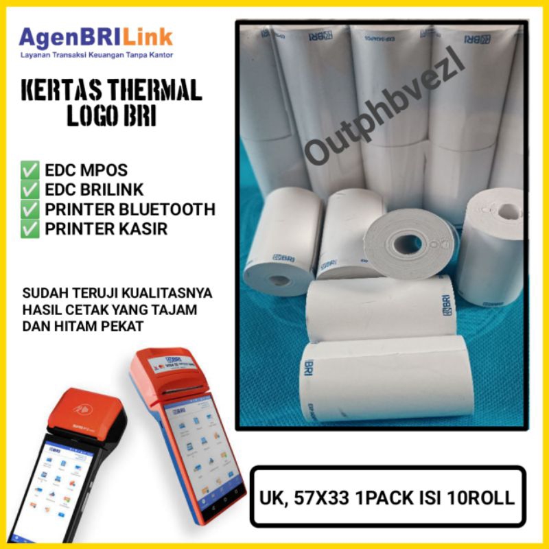 

KERTAS THERMAL LOGO BRI 57X33 PMM,Goprint,Eprint,themper