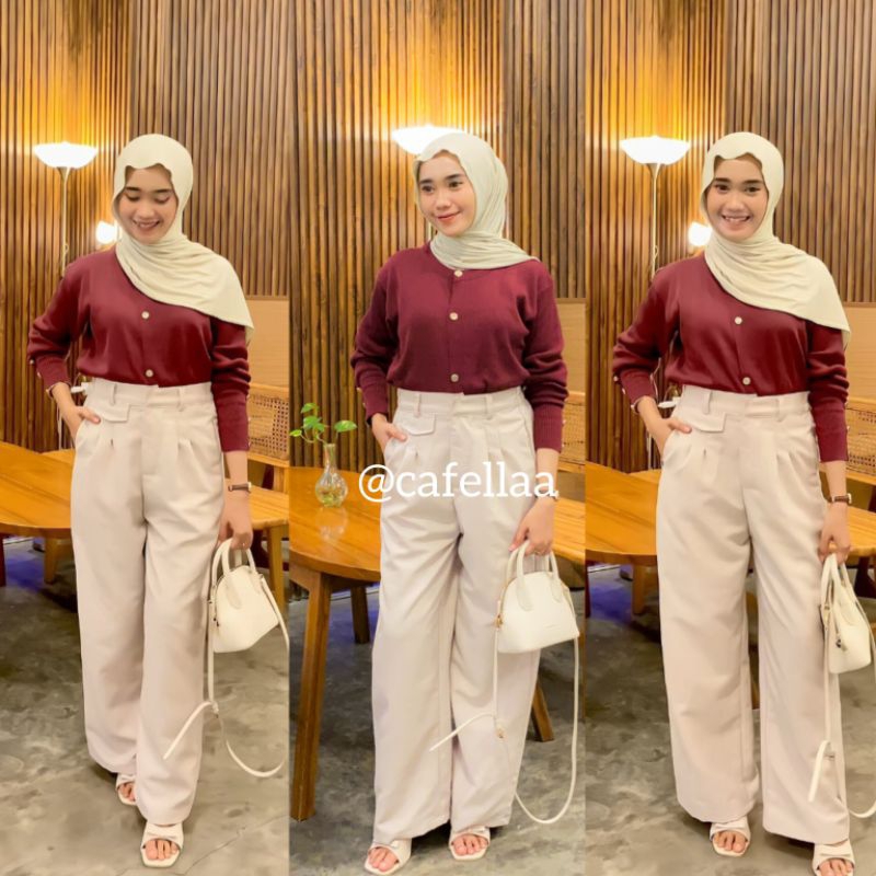 One Set Wanita / Cardigan knit + Oro Pants Haighwaist / Setelan Wanita / Setelan Wanita Kekinian / O