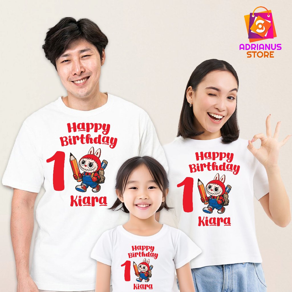 Baju kaos keluarga | kaos custom family custom ulang tahun | Gratis Biaya Desain | Tema Labubu