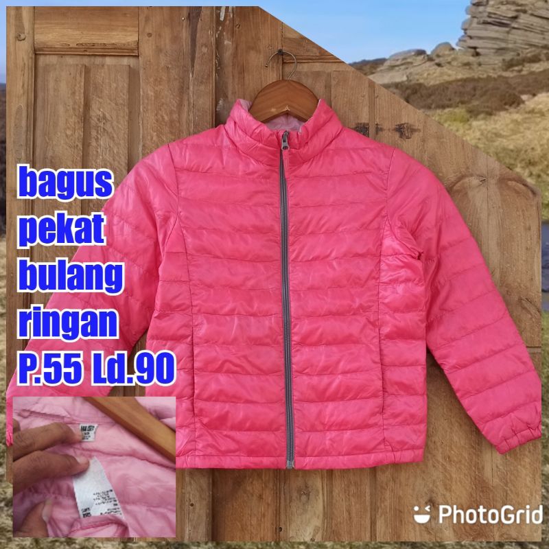 jaket gunung outdoor puffer gelembung tebal winter salju uniqlo pink anak kids