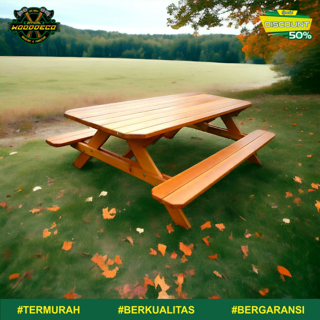 Meja Taman Kayu Minimalis Meja Kayu Outdoor Elegan Meja Taman Rustic & Natural Meja Piknik Kayu Serb