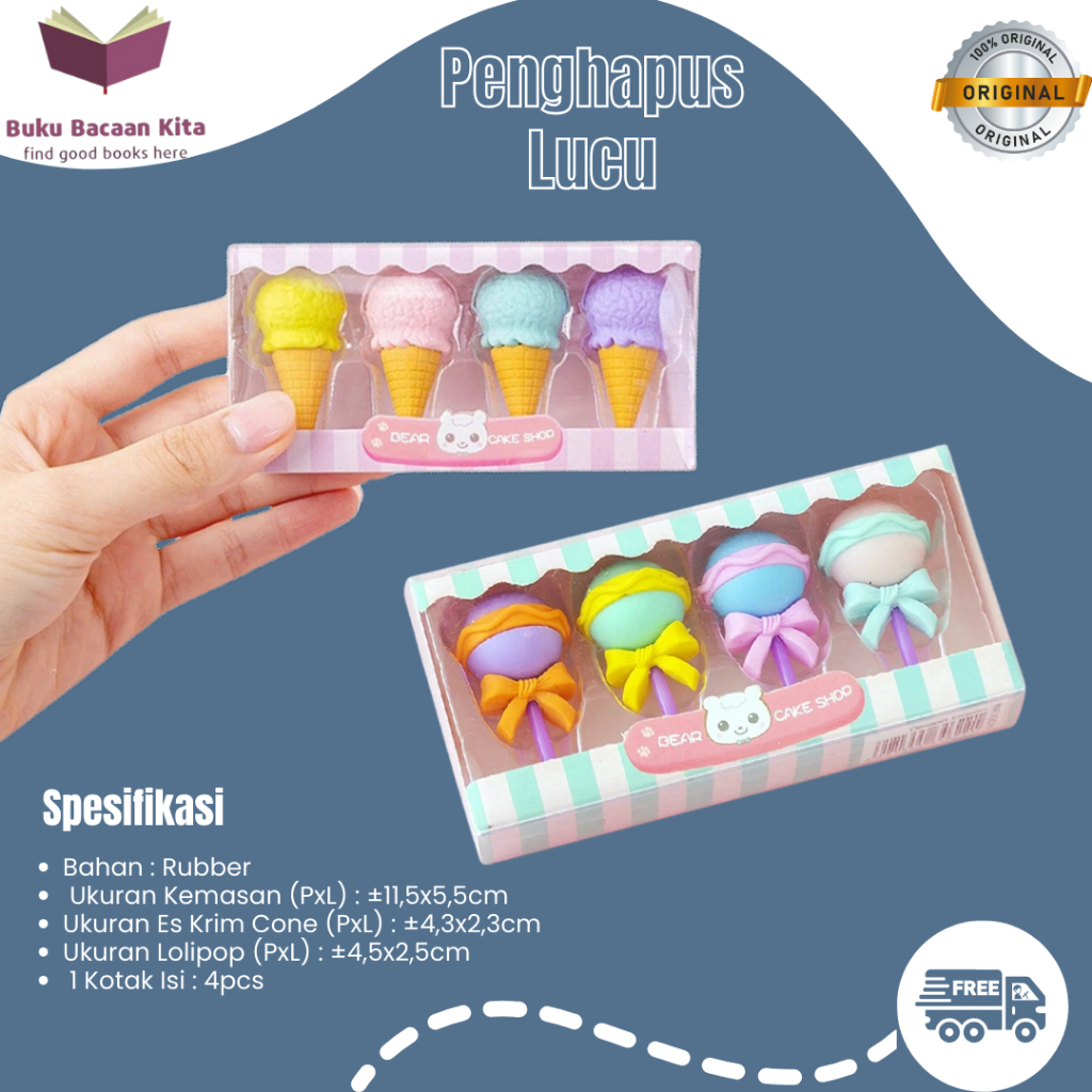 

Penghapus Pensil Set 4IN1 Motif Lolipop A53 Eraser Ice Cream Alat Tulis Penghapus Lucu Isi 4pcs