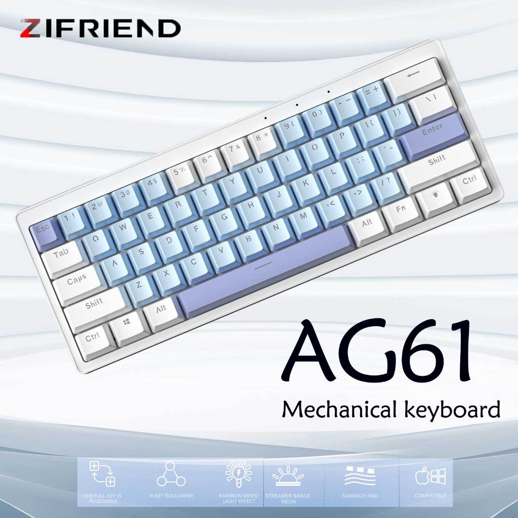 Zifriend AG61 RGB backlight mechanical keyboard layout 60% type-c wired keyboard silent for office