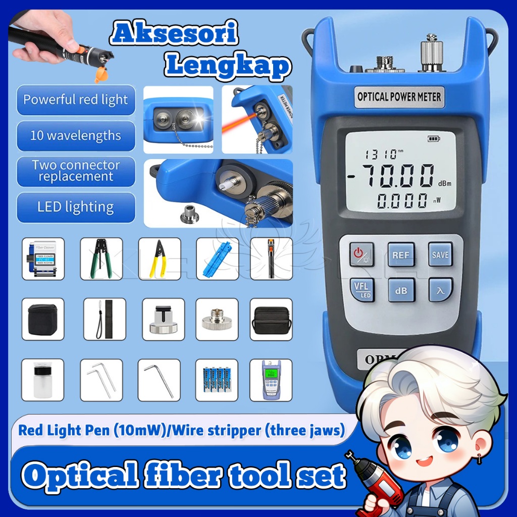 Alat Fiber Optik Set Lengkap Alat Tester Kabel Optical Fiber Optik Toolkit Fiber Optik Alat Potong F