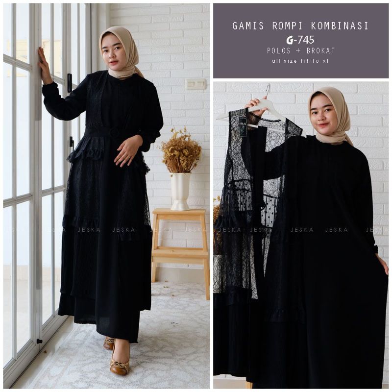Gamis Brokat hitam tile
