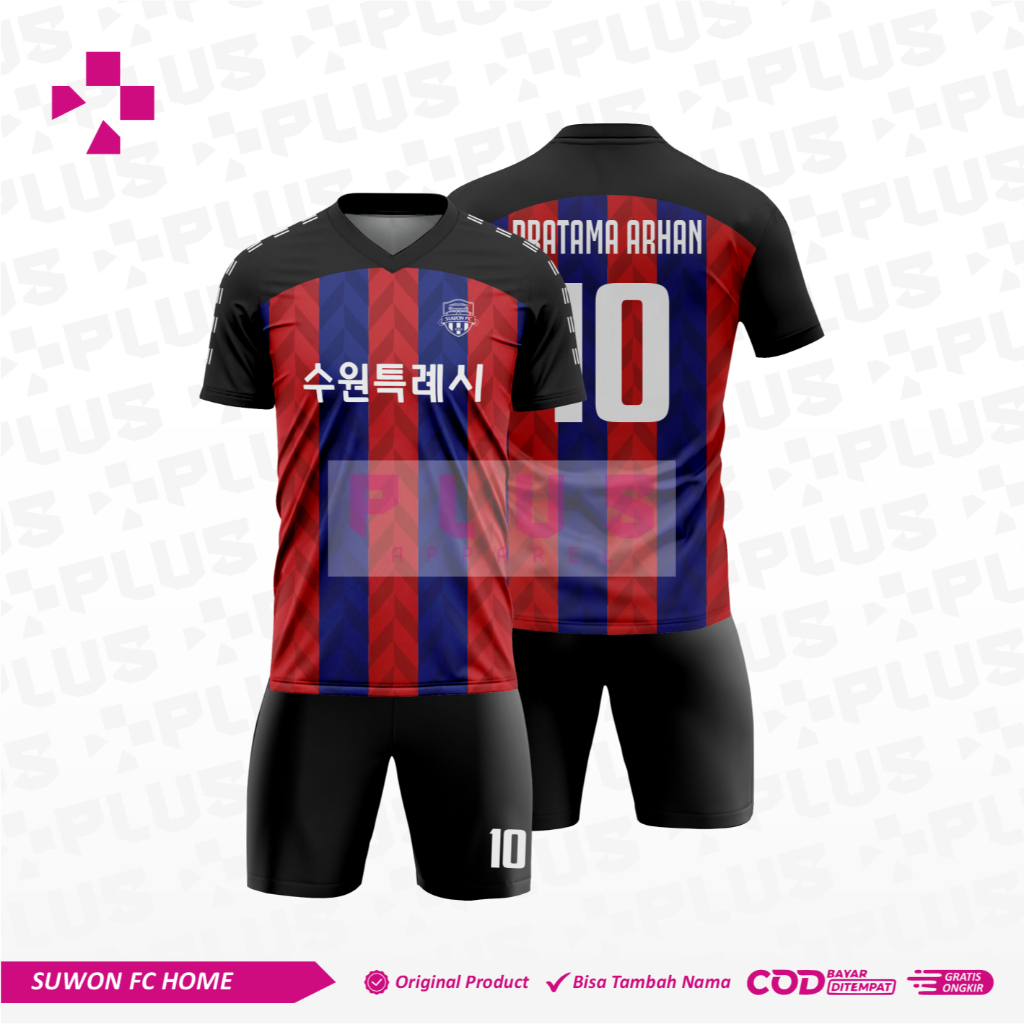 PLUS APPAREL_ Jersey SUWON FC home indonesia  2025 Full Printing Premium Terbaru Gratis Pasang Nama 