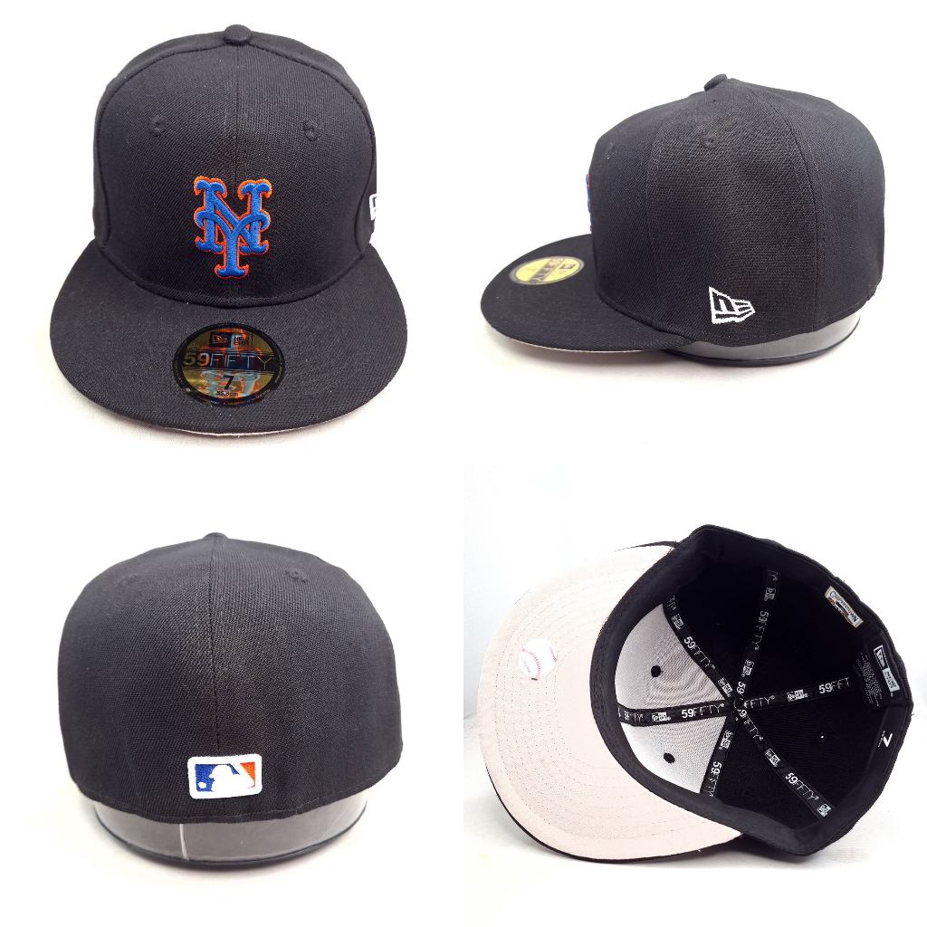 TOPI FITTED MLB NY METS HITAM LOGO BIRU
