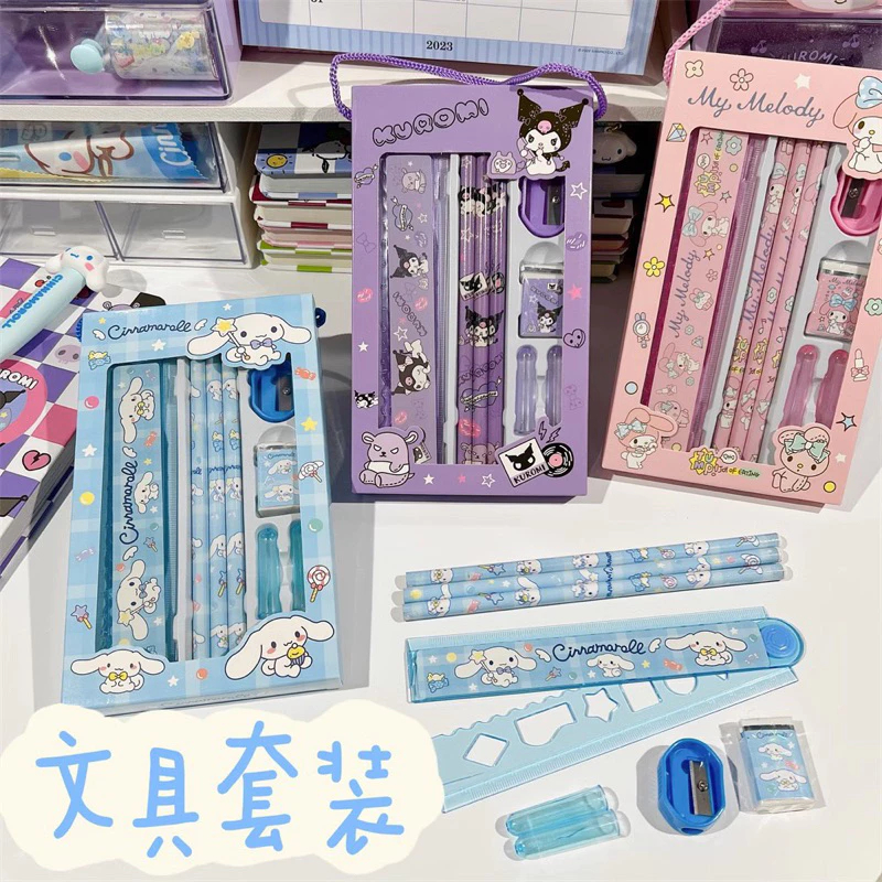 

CC-Set Alat Tulis 5in1 Pensil Penggapus Penggaris Rautan Sanrio Cinnamoroll Kuromi PomPurin