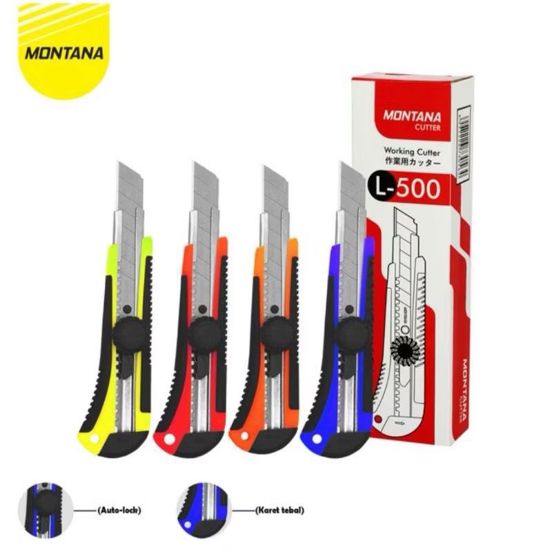

￼Pisau Cutter Besar L500 Merek Montana atau Merek Squeezy Random warna
