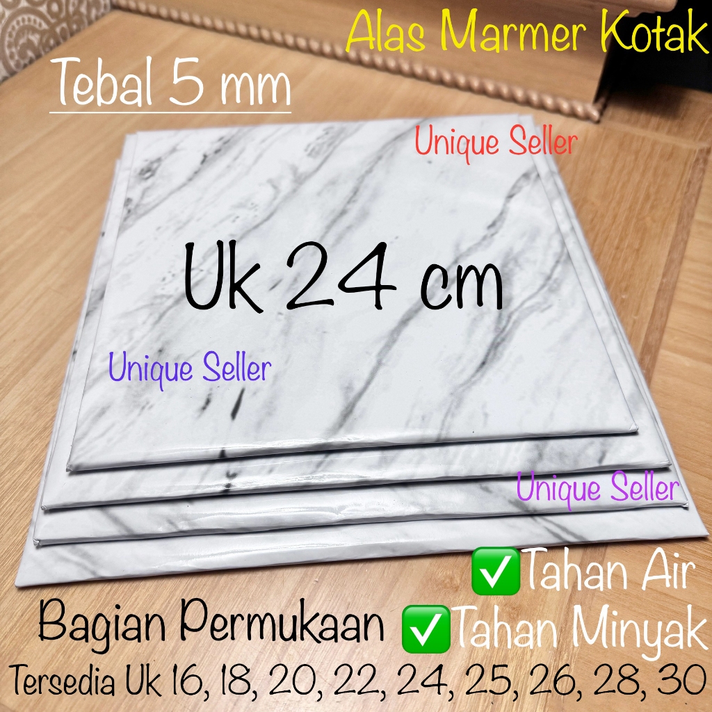 [Isi10] Alas Kue Tart Kotak Marble White Uk 24 [GROSIR] 24x24 / Alas Kue Tart Kotak Marmer Putih / T