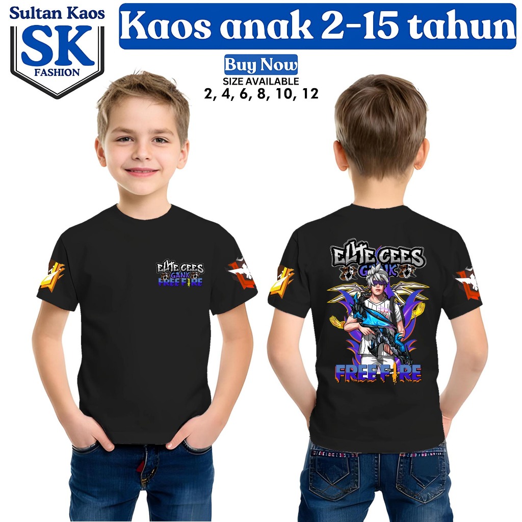 Baju Kaos Anak | Karakter Free Fire Api Ungu Terbaru New Design | Baju Anak Laki-Laki Umur 2 Sampai 