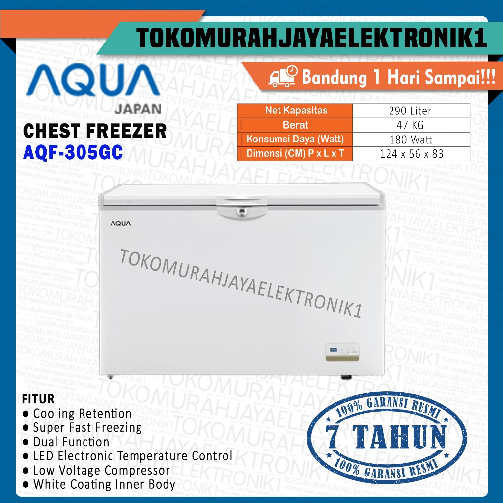 Chest Freezer AQUA 290 Liter AQF-305GC Dual Function Garansi Resmi