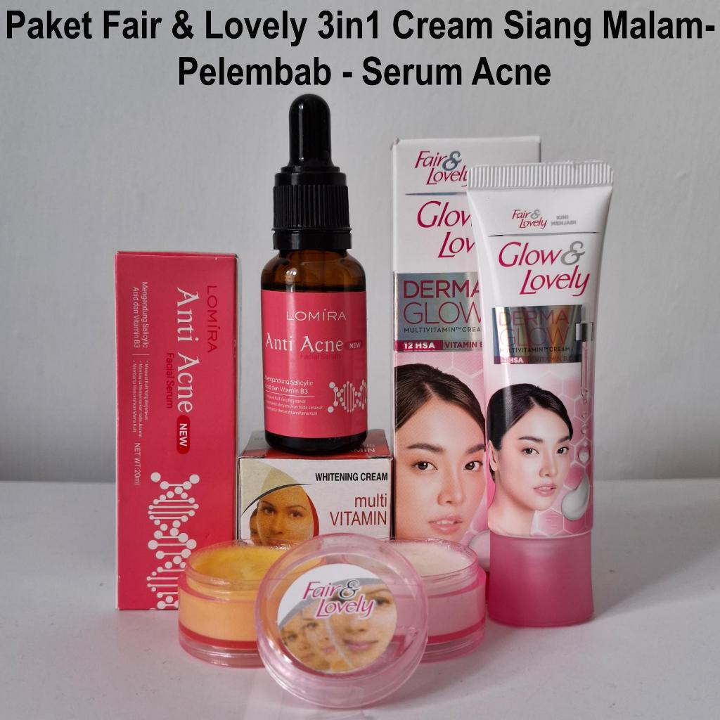 Paket 3 In 1 Fair & Lovely - Glow And Lovely Cream Siang Dan Malam & Pelembab Fair & Lovely Plus Ser