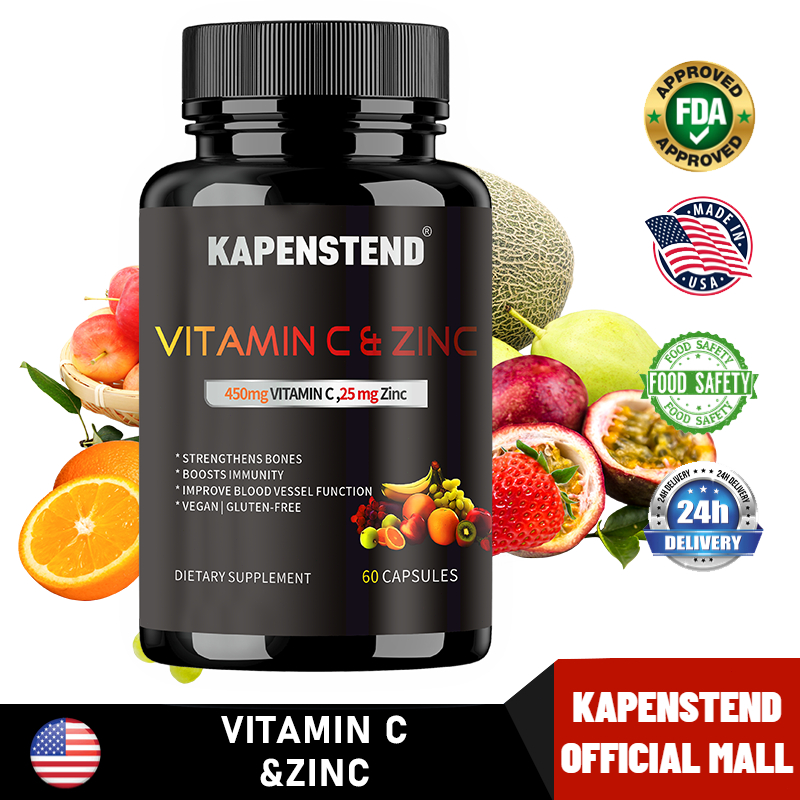 KAPENSTEND Vitamin C + Zinc - Dukung Imunitas Tubuh, 1000mg Vitamin C & 15mg Zinc, 60 Kapsul Lunak