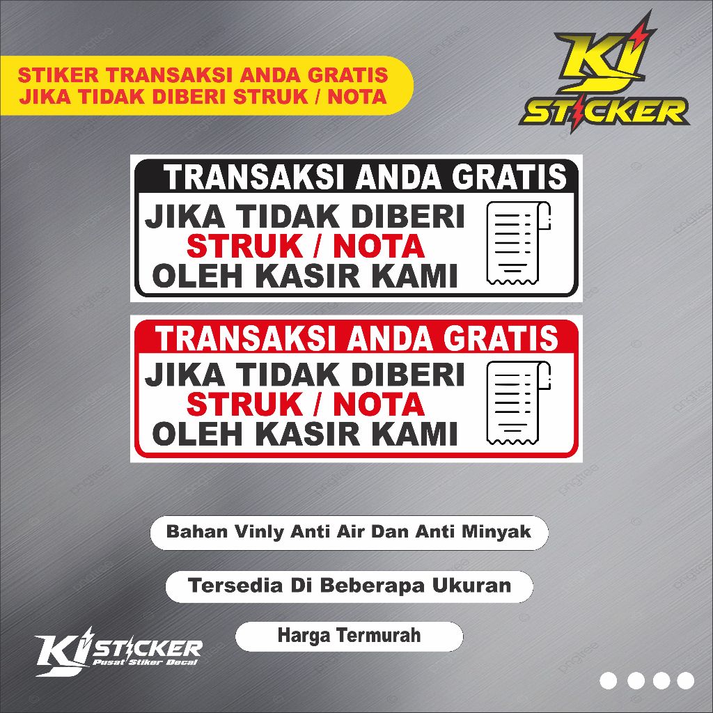 

Promo Stiker Transaksi Gratis Apabila Tidak Dibeli Struk / Stiker Transaksi Gratis / Bahan Vinyl Anti Air