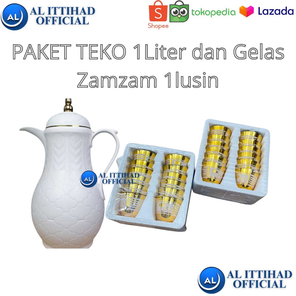 PAKET HEMAT TEKO 1LITER DAN GELAS ZAMZAM 1LUSIN, OLEH OLEH HAJI UMROH