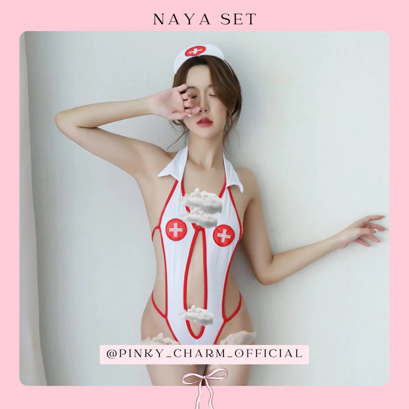 Naya Set | baju cosplay suster perawat baju dinas malam hari seksi hadiah bridal shower pinky charm 