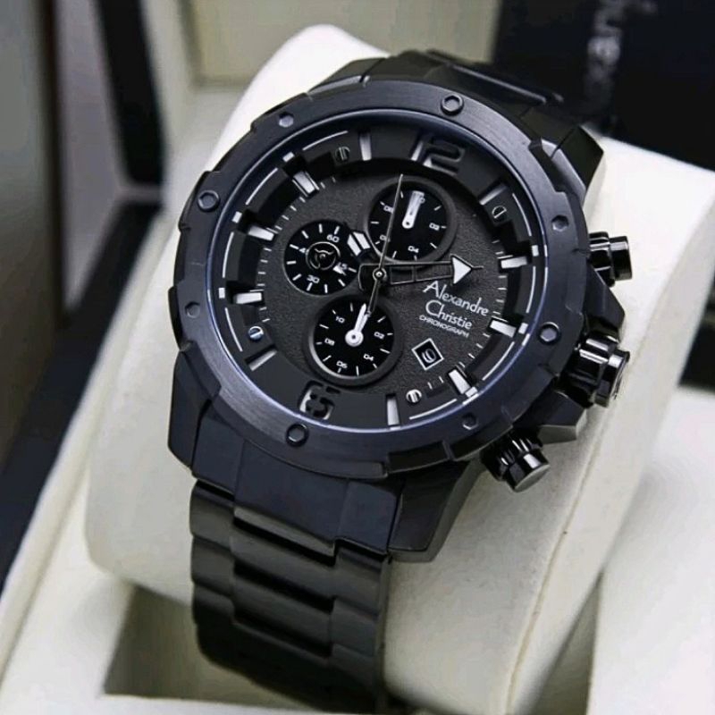 jam tangan pria alexander cristie original ac6410 full black