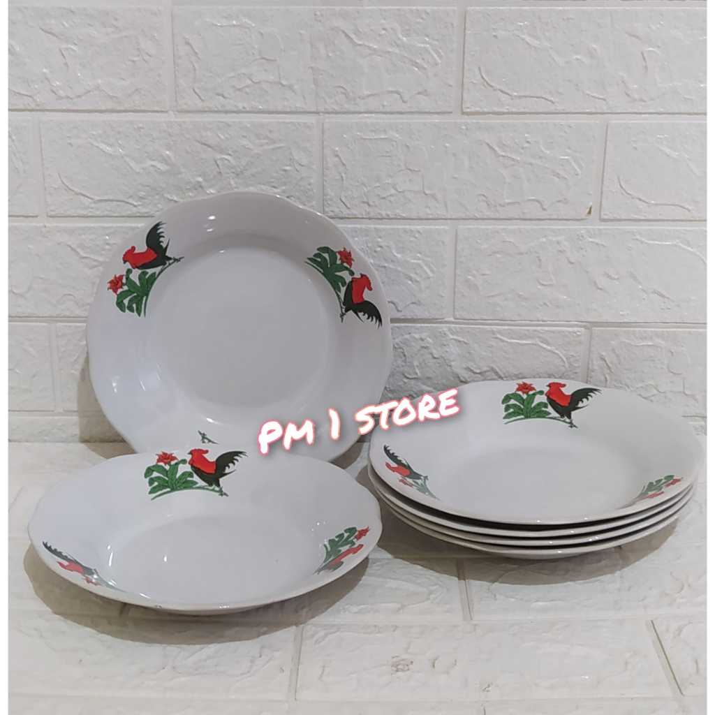 piring makan keramik ayam jago 21.5 cm | piring makan keramik 8 inch | piring makan keramik