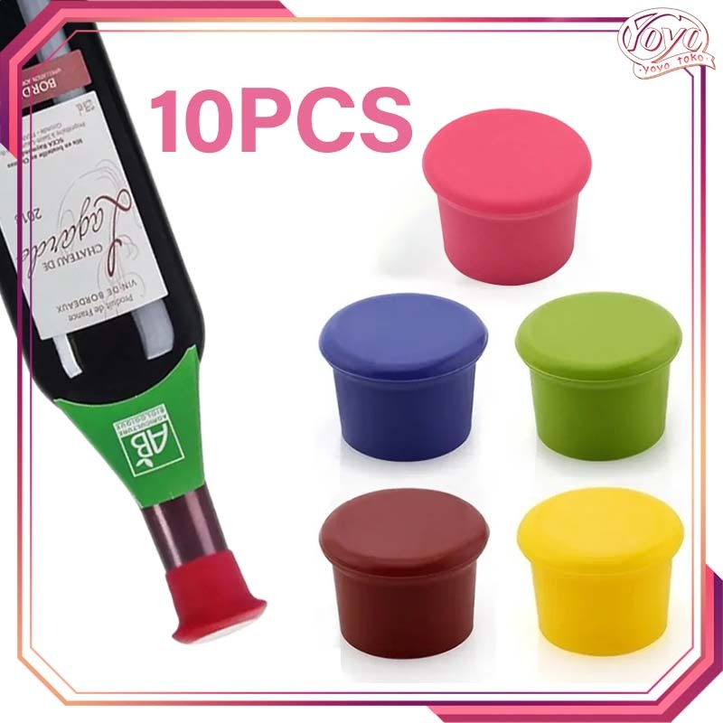 10pcs Karet Tutup Botol Minum Reusable Tutup Botol Karet Silikon Warna-Warni Tutup Botol Silicone