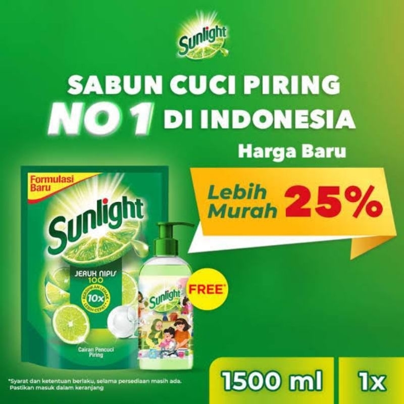 Sunlight Lime 1500ml Sabun Cuci Piring Free Botol Pump